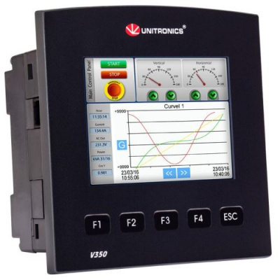 V350-J-T2 Контроллер Vision экран 3.5 дюйма, вх./вых: 24VDC, 10DI, 12TO, 2AI/DI, Плоская панель Unitronics